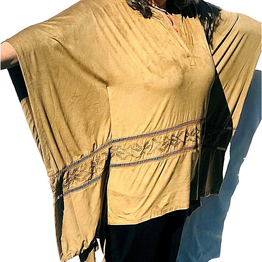 Monoreno Poncho Tunic Hooded Cape Faux Suede Lagenlook L Hippie Western Boho Y2K